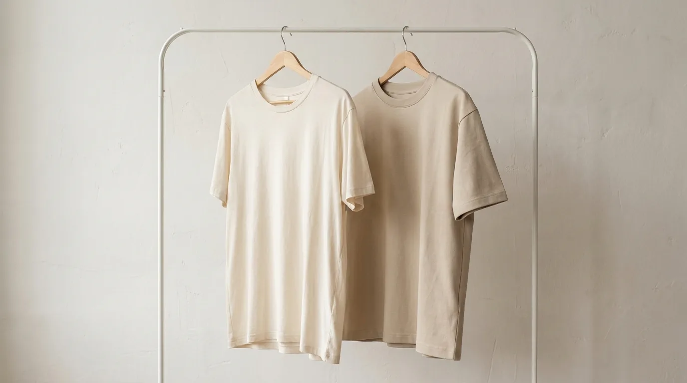 Two plain blank tees side by side comparing Bella Canvas vs Gildan