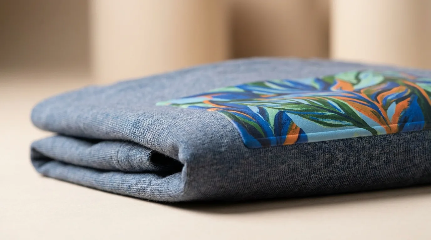 Close-up of durable DTF transfer on a t-shirt with smooth edges to prevent cracking or peeling